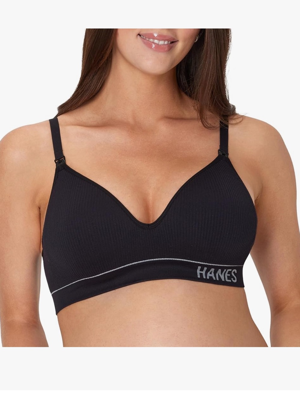 Hanes Maternity Easy Nursing Access Bra Seamless Wireless Black Medium NWT